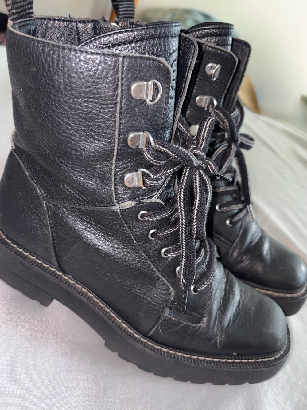Sam Edelman Black Lace-Up Combat Boots